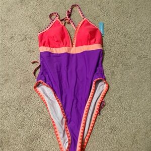 Vibrant Pink and Purple Women's One Piece Swimsuit